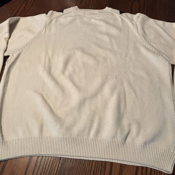 Brooks Brothers Sweater Men's L Cream/Green Argyle V Neck Golf Cotton Cashmere - Picture 7 of 11